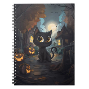 Black Cat with Halloween Jack-o-Lanterns Notebook
