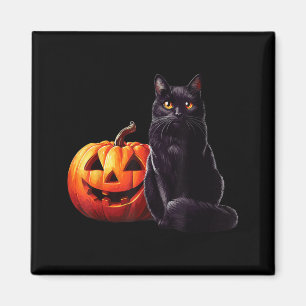 Black Cat With Halloween Pumpkin Magnet