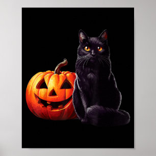 Black Cat With Halloween Pumpkin Poster