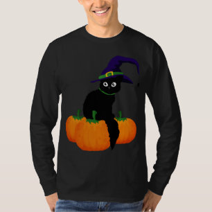 Black Cat With Hat And Pumpkins  for Halloween T-Shirt