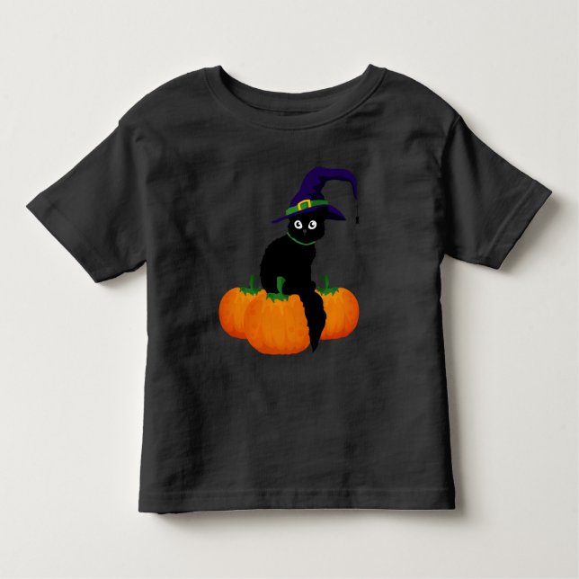 Black Cat With Hat And Pumpkins  for Halloween Toddler T-Shirt (Front)