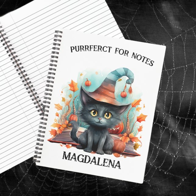 Black Cat With Hat Custom Name Halloween Notebook (Creator Uploaded)