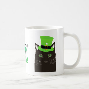 Black Cat with Hat, Shamrock, Kiss Me I'm Irish Coffee Mug