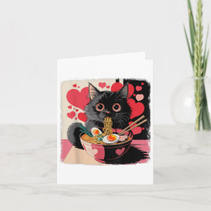 Black Cat With Heart Eating Ramen Noodles On Valen Card