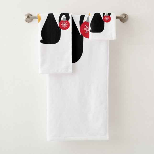 Black cat with Ho Ho Ho text design Bath Towel Set (Insitu)