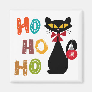 Black cat with Ho Ho Ho text design Magnet