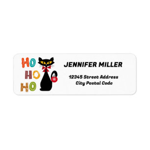 Black cat with Ho Ho Ho text design Return Address Label