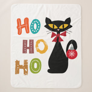Black cat with Ho Ho Ho text design Sherpa Blanket
