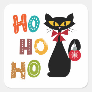 Black cat with Ho Ho Ho text design Square Sticker