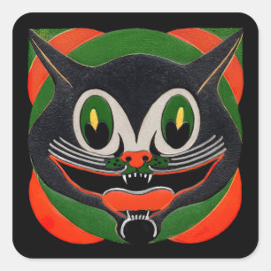 Black Cat with Huge Smile Square Sticker