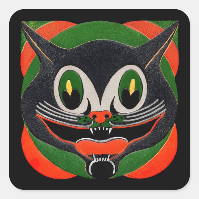 Black Cat with Huge Smile Square Sticker (Front)