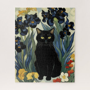 Black Cat With Irises Jigsaw Puzzle