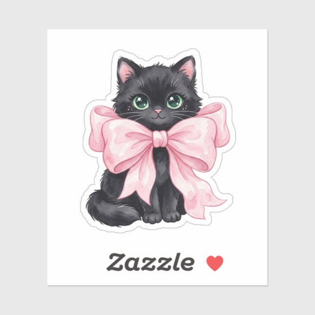 Black Cat With Large Pink Ribbon Bow Halloween (Sheet)