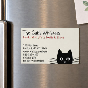 Black Cat with Long Whiskers Magnetic Business Card