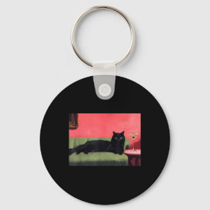 Black Cat With Martini Art Print  Key Ring