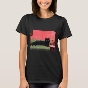 Black Cat With Martini Art Print  T-Shirt