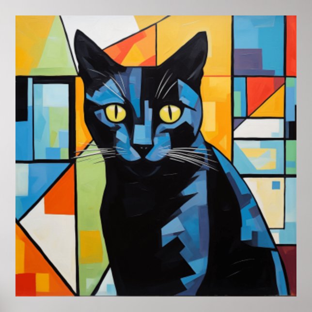 Black Cat with Modern Background Poster (Front)