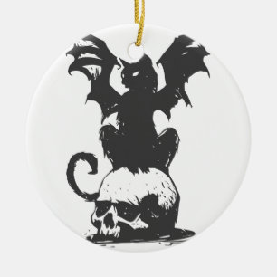 black cat with monster wings - Choose back color Ceramic Ornament