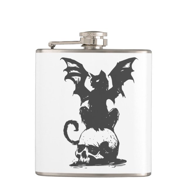 black cat with monster wings - Choose back color Hip Flask (Front)