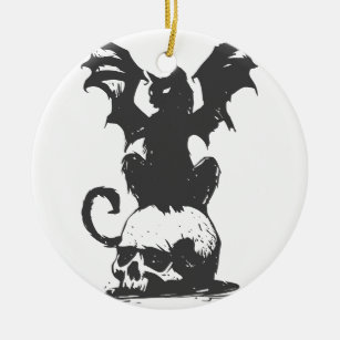 black cat with monster wings - Choose back colour Ceramic Ornament