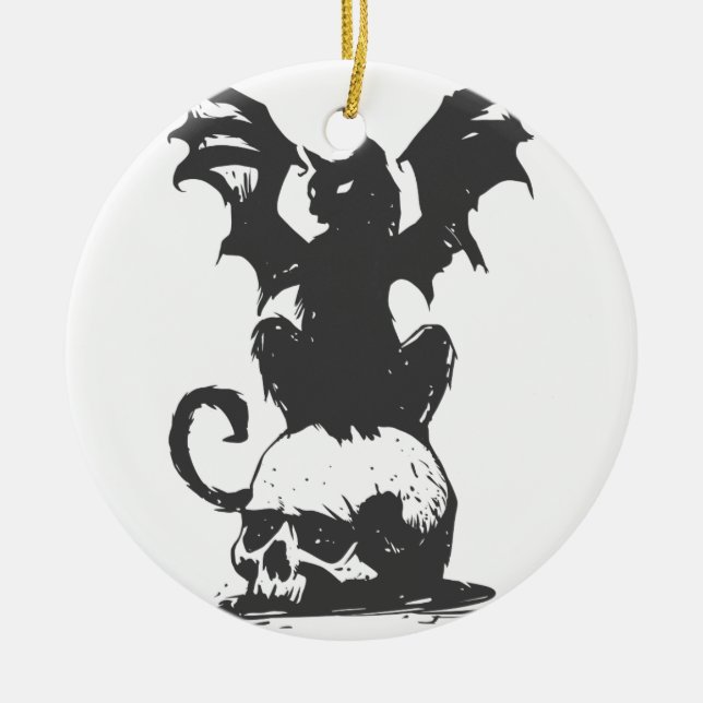 black cat with monster wings - Choose back colour Ceramic Ornament (Front)