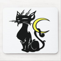 Black Cat with Moon Mousepad