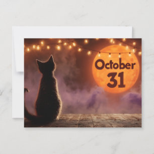 Black Cat with "October 31" Halloween Moon Postcard