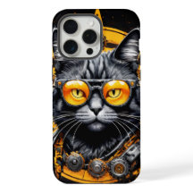 Black cat with orange glasses, steampunk style