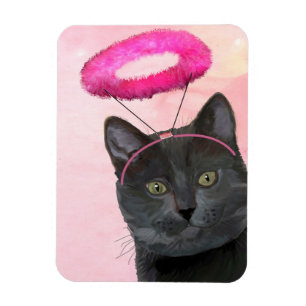 Black Cat With Pink Angel Halo Magnet