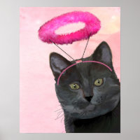 Black Cat With Pink Angel Halo