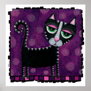 Black Cat with Polka Dots - funky print