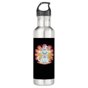 Black Cat with Psychedelic Flower Oversized T-Shir 710 Ml Water Bottle