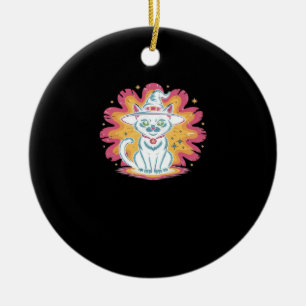 Black Cat with Psychedelic Flower Oversized T-Shir Ceramic Ornament