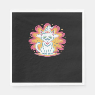 Black Cat with Psychedelic Flower Oversized T-Shir Napkin