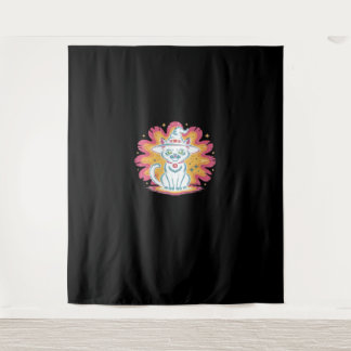 Black Cat with Psychedelic Flower Oversized T-Shir Tapestry