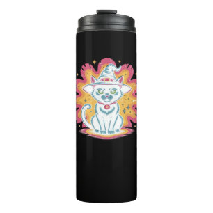 Black Cat with Psychedelic Flower Oversized T-Shir Thermal Tumbler