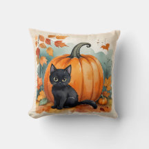 Black Cat with Pumpkin Decorative Halloween