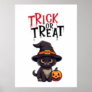 Black Cat With Pumpkin Jack Lantern Trick Or Treat Poster