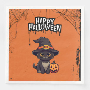 Black Cat With Pumpkin Jack O' Lantern Napkin