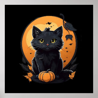 Black cat with pumpkin poster