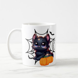 Black Cat with Pumpkins and Spiderwebs Mug