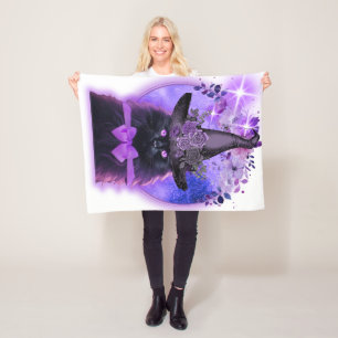 Black cat with purple aura fleece blanket