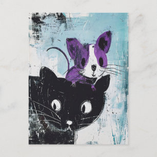 Black Cat with Purple Mouse on Head Postcard