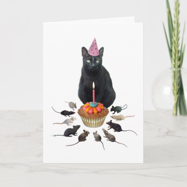 Black Cat with Rats Birthday Card (Front)