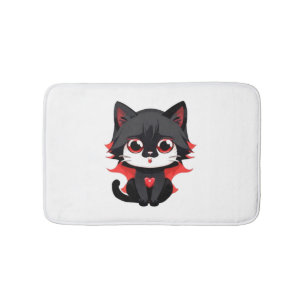 Black cat with red colour bath mat