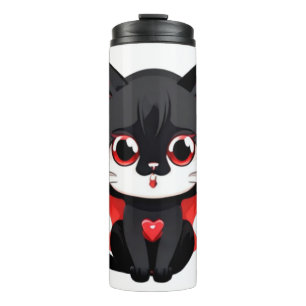 Black cat with red colour thermal tumbler
