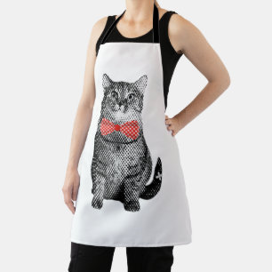 Black Cat with Red Polka Dot Bow Tie Cute Vintage Apron