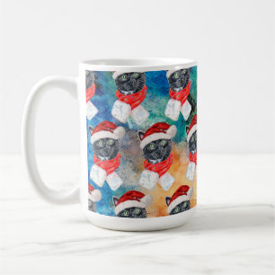 Black Cat with Red Scarf Funny Christmas Coffee Mug