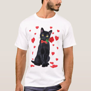 Black Cat With Rose Valentines  Valentine Cat Love T-Shirt