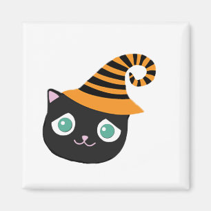 Black Cat with Sad Eyes and Whimsical Hat Magnet